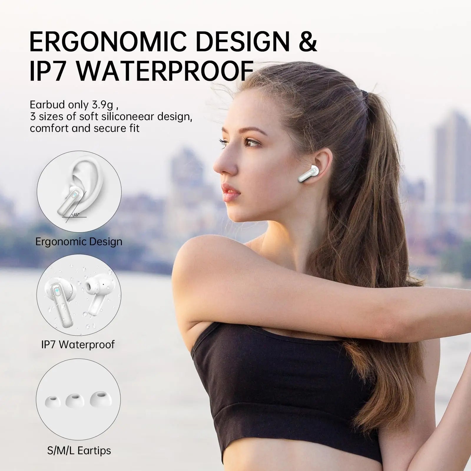 Bluetooth 5.3 Earbuds 40H Playtime, Hi-Fi Sound w/ENC Mic, IPX7 Waterproof, Comfort Fit Wireless Earphones for iOS Android